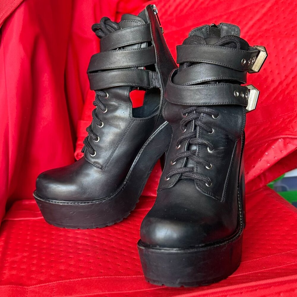 Jeffrey Campbell “Charita 2” Platform Combat Boot with Cutouts (W US9)